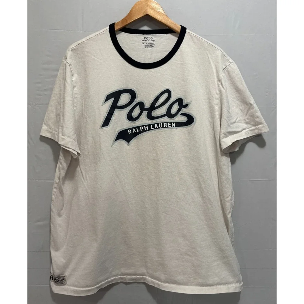 Polo Ralph Lauren Ringer T-Shirt Mens White Classic Fit Graphic XL Vintage